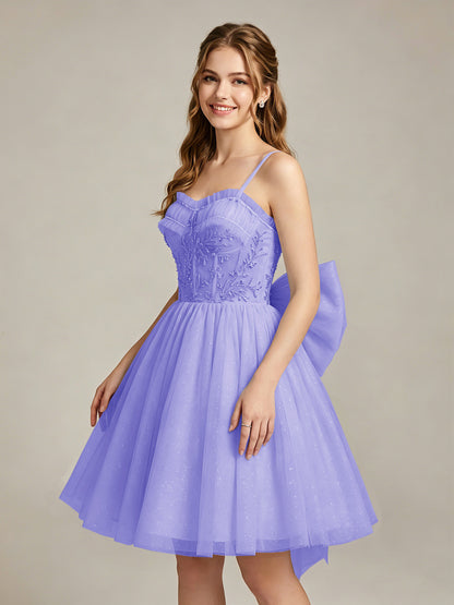 A-Line Light Cyan Sweetheart Tulle Homecoming Dresses with Lace Appliques