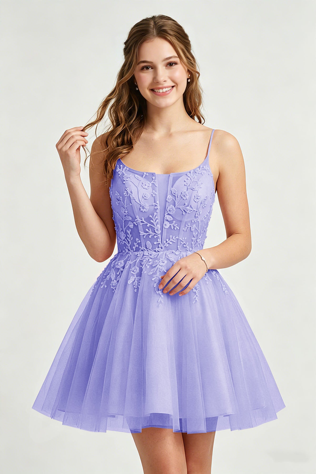 A Line Spaghetti Straps Pink Tulle Homecoming Dresses With Sequins