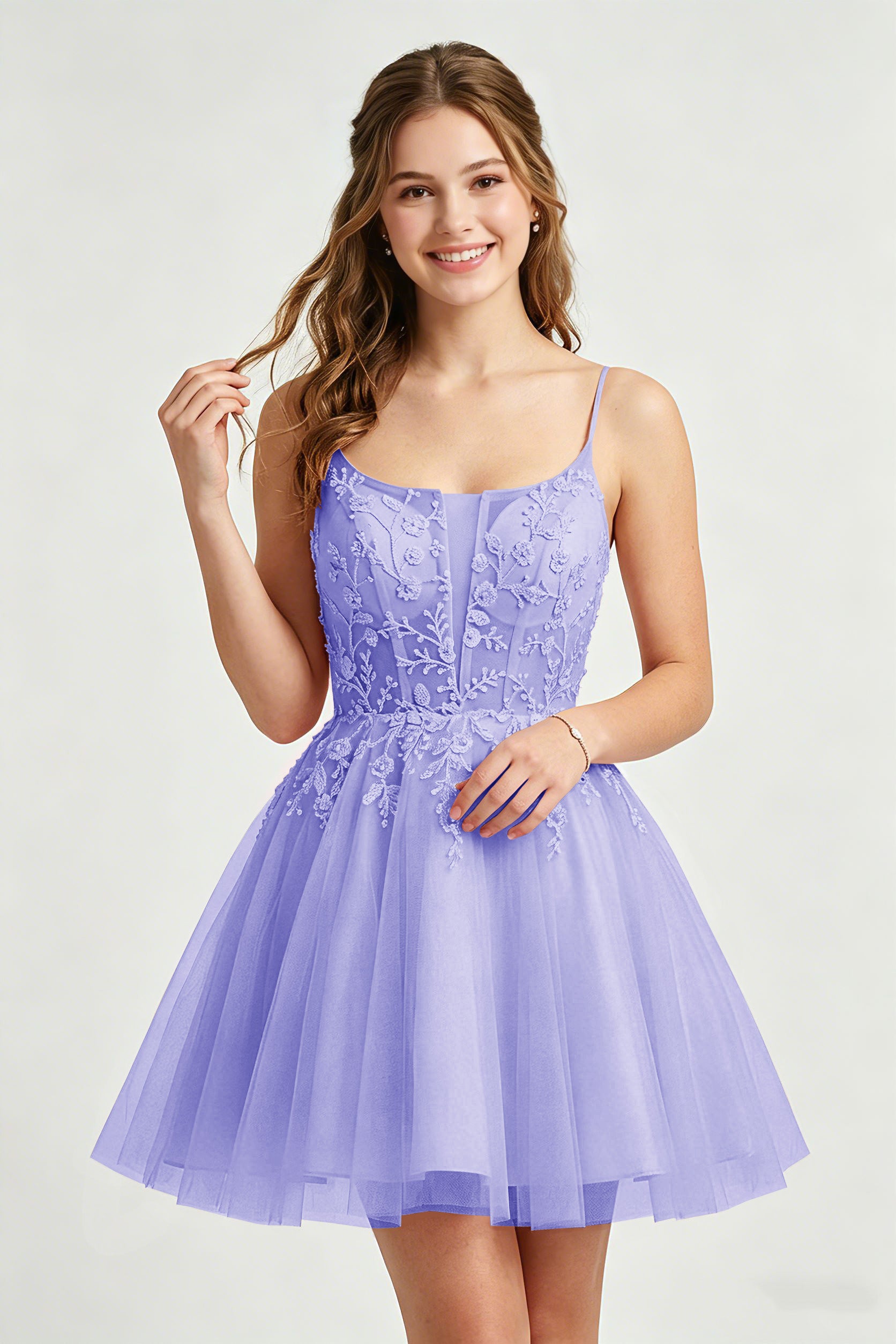 A Line Spaghetti Straps Pink Tulle Homecoming Dresses With Sequins