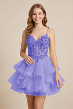 Mint Green Sequin Corset Tiered Tulle Mini Homecoming Dresses