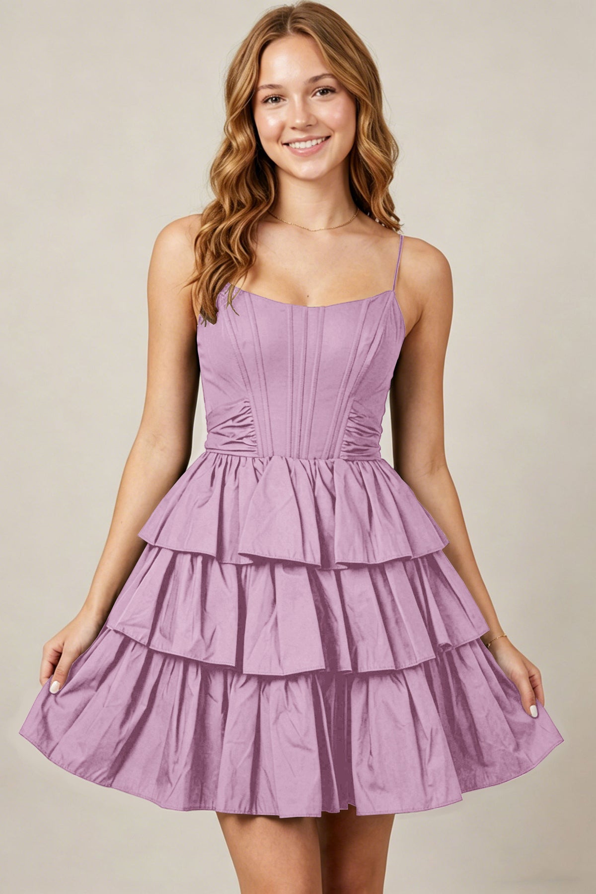 Spaghetti Straps Black Taffeta Tiered Mini Homecoming Dresses