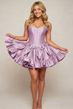 Sweetheart Corset Taffeta Rose Pink Homecoming Dresses with Ruffles
