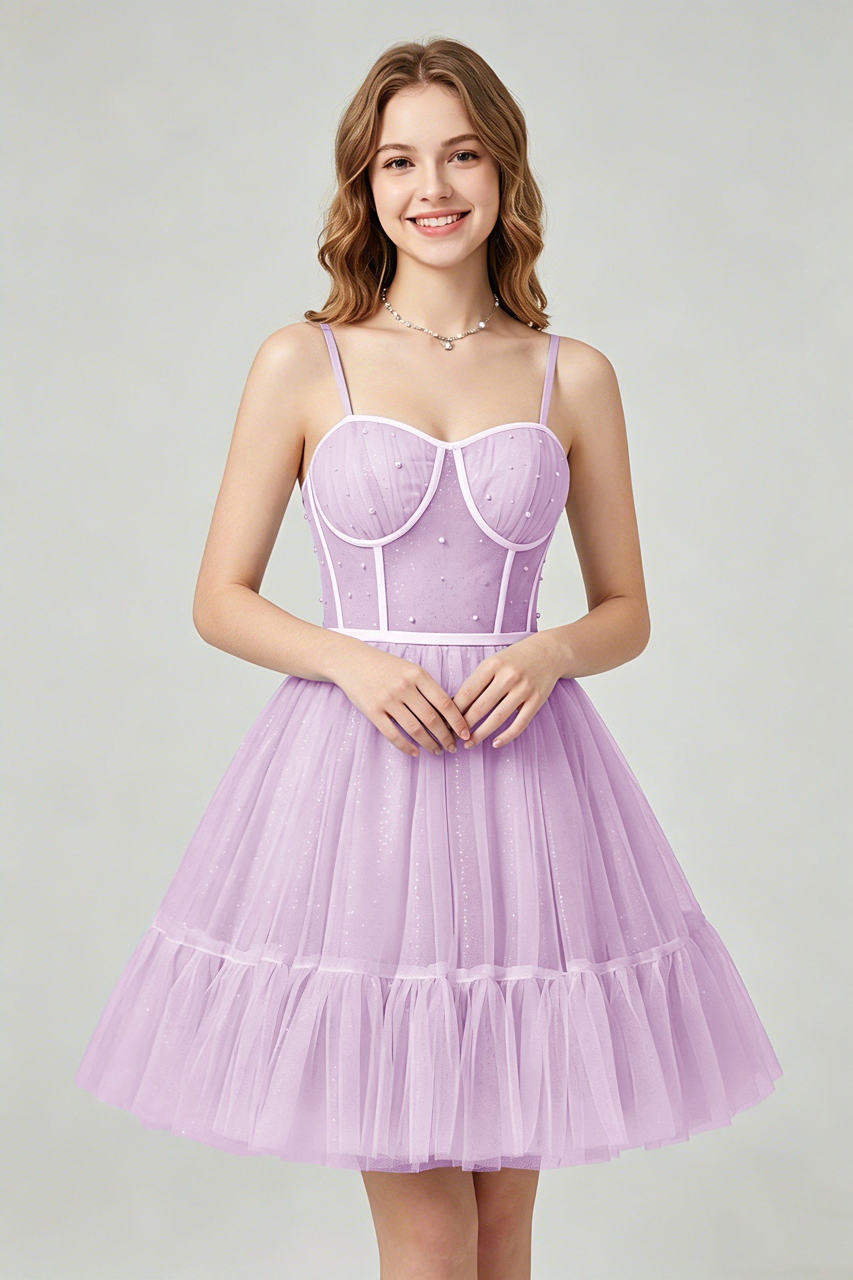 Sweetheart Neckline Brown Tulle Corset Homecoming Dresses with Pearl Accents