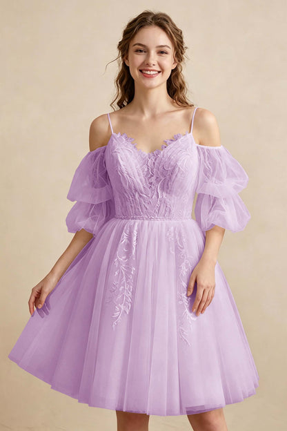 White Off the Shoulder Sweetheart V-Neck Tulle Homecoming Dresses