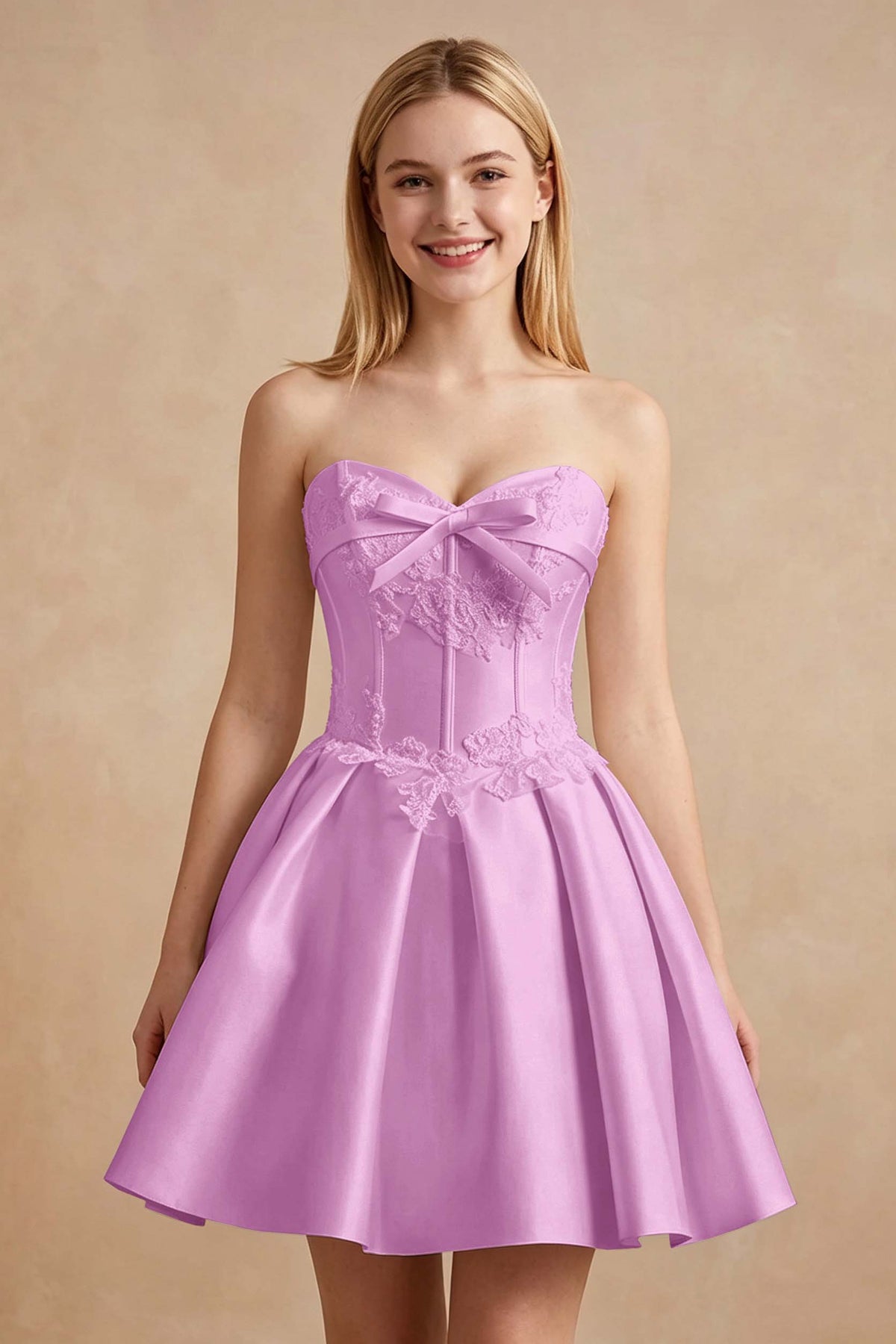 White Strapless Satin Corset Short Homecoming Dresses with Bow