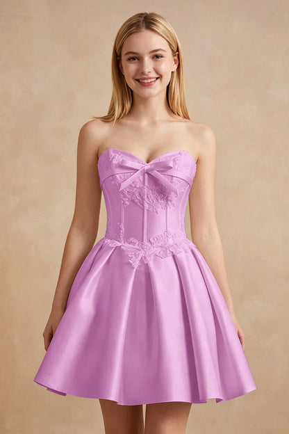 White Strapless Satin Corset Short Homecoming Dresses with Bow