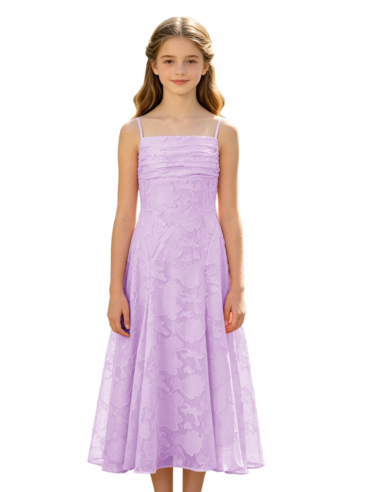 Elegant Pink Floral Jacquard A-Line Flower Girl Dress with Spaghetti Straps
