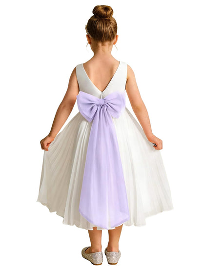 Elegant A-Line Pleated Chiffon Flower Girl Dress with Big Bow Sash