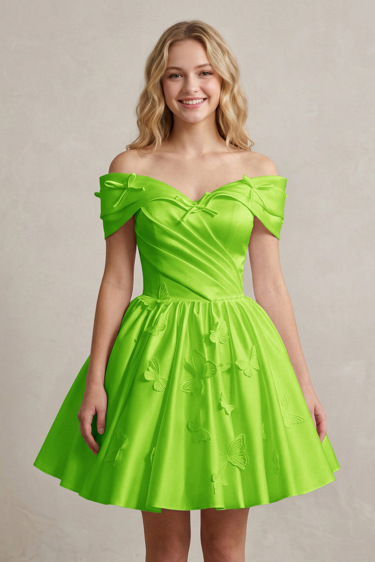 A Line Off Shoulder Ivory Satin Short Homecoming Dresses