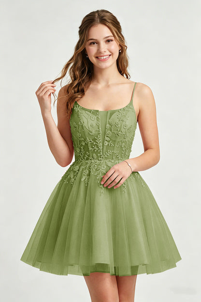 A Line Spaghetti Straps Pink Tulle Homecoming Dresses With Sequins
