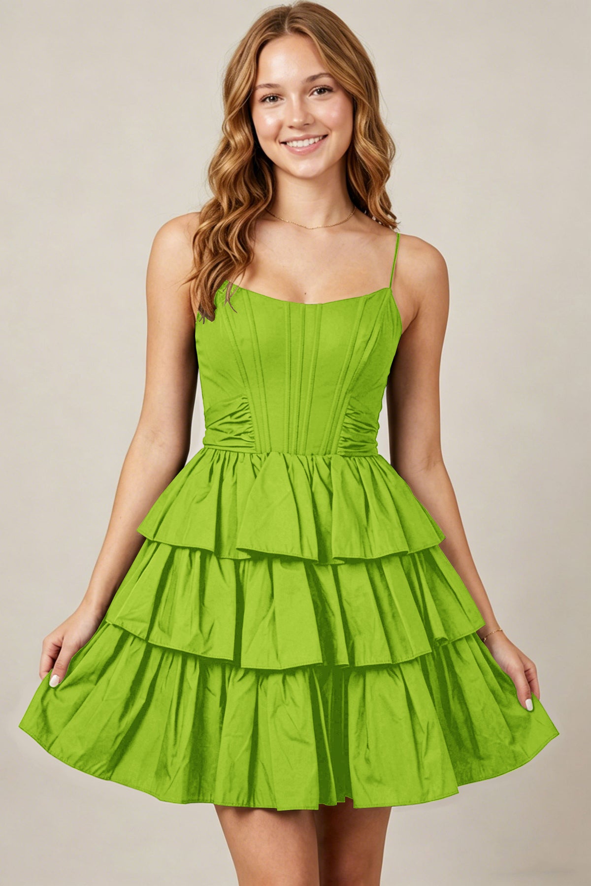 Spaghetti Straps Black Taffeta Tiered Mini Homecoming Dresses