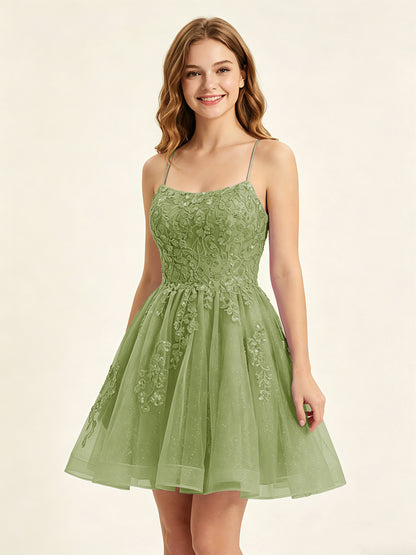 A Line Sequins Lilac Tulle Homecoming Dresses with Appliques