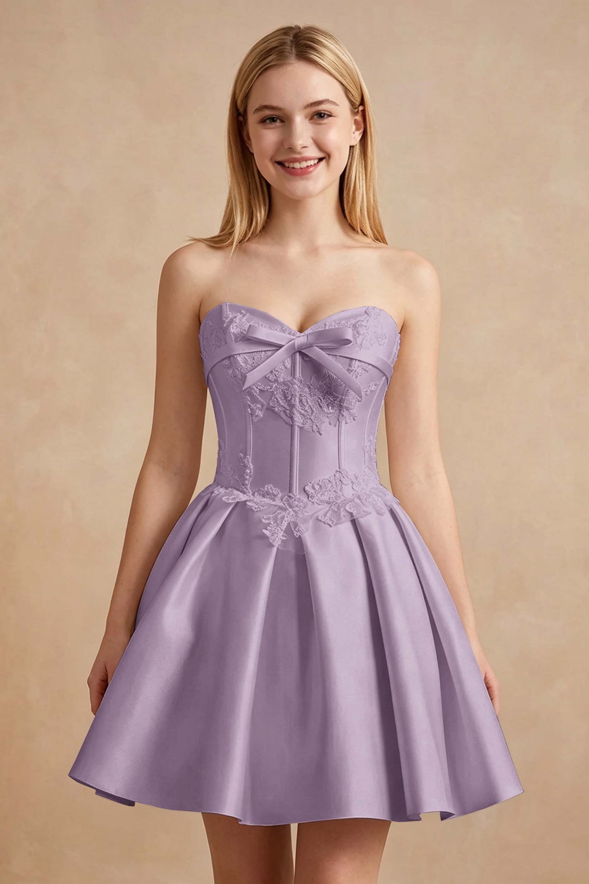 White Strapless Satin Corset Short Homecoming Dresses with Bow