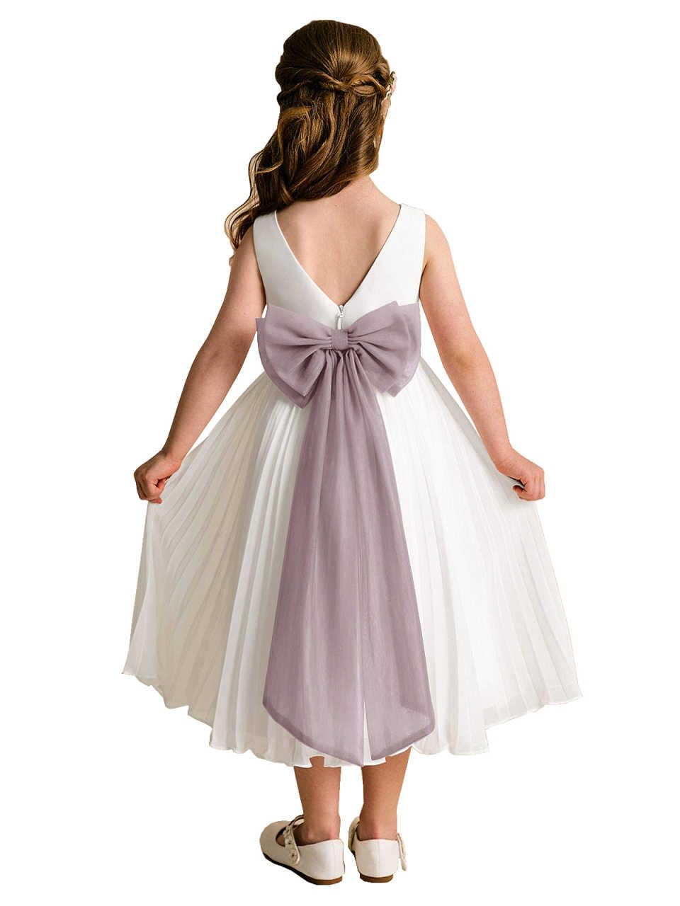Elegant A-Line Pleated Chiffon Flower Girl Dress with Big Bow Sash