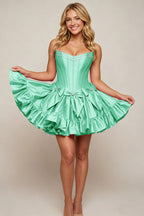 Sweetheart Corset Taffeta Rose Pink Homecoming Dresses with Ruffles