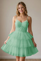 White Corset Tulle Short Homecoming Dresses With Tiered Ruffle
