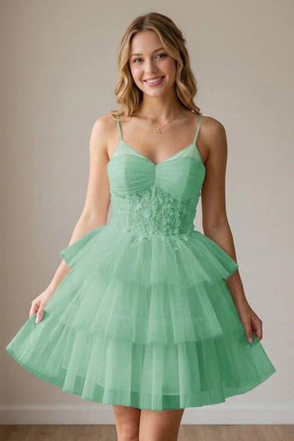 White Corset Tulle Short Homecoming Dresses With Tiered Ruffle