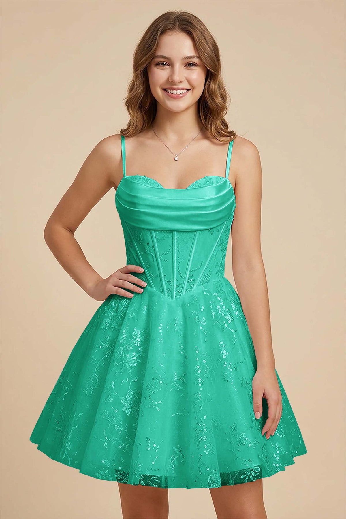 White Cowl Neck Sequin Satin Corset Homecoming Dresses