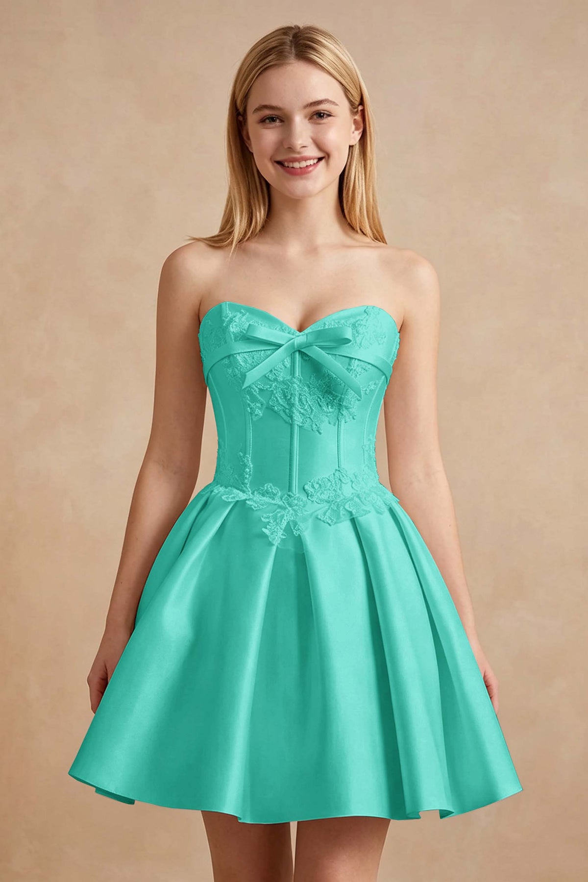 White Strapless Satin Corset Short Homecoming Dresses with Bow