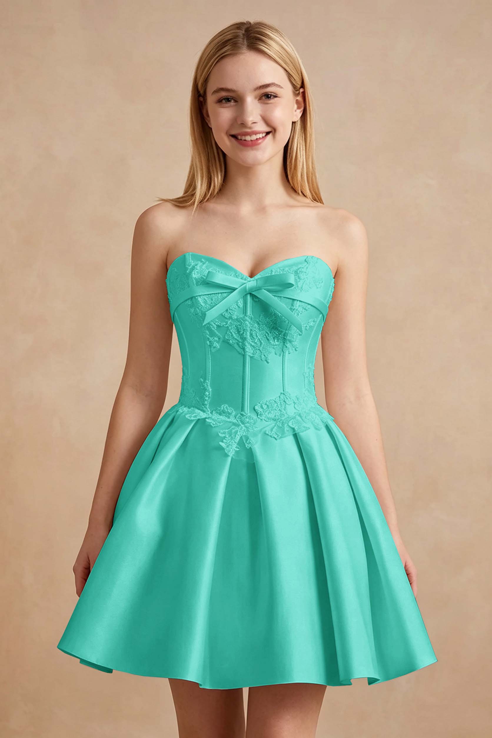 White Strapless Satin Corset Short Homecoming Dresses with Bow