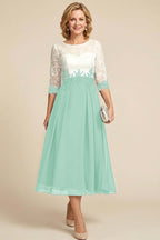 Navy Blue 3/4 Sleeve Two-Tone Lace Chiffon Mother Dresses