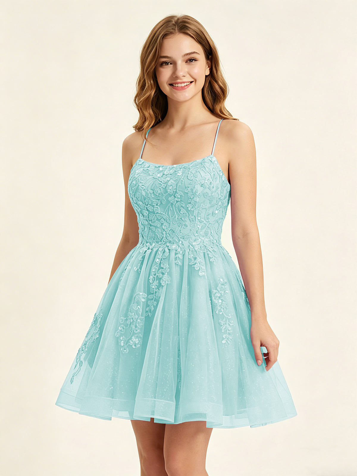 A Line Sequins Lilac Tulle Homecoming Dresses with Appliques