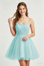 A Line Spaghetti Straps Pink Tulle Homecoming Dresses With Sequins