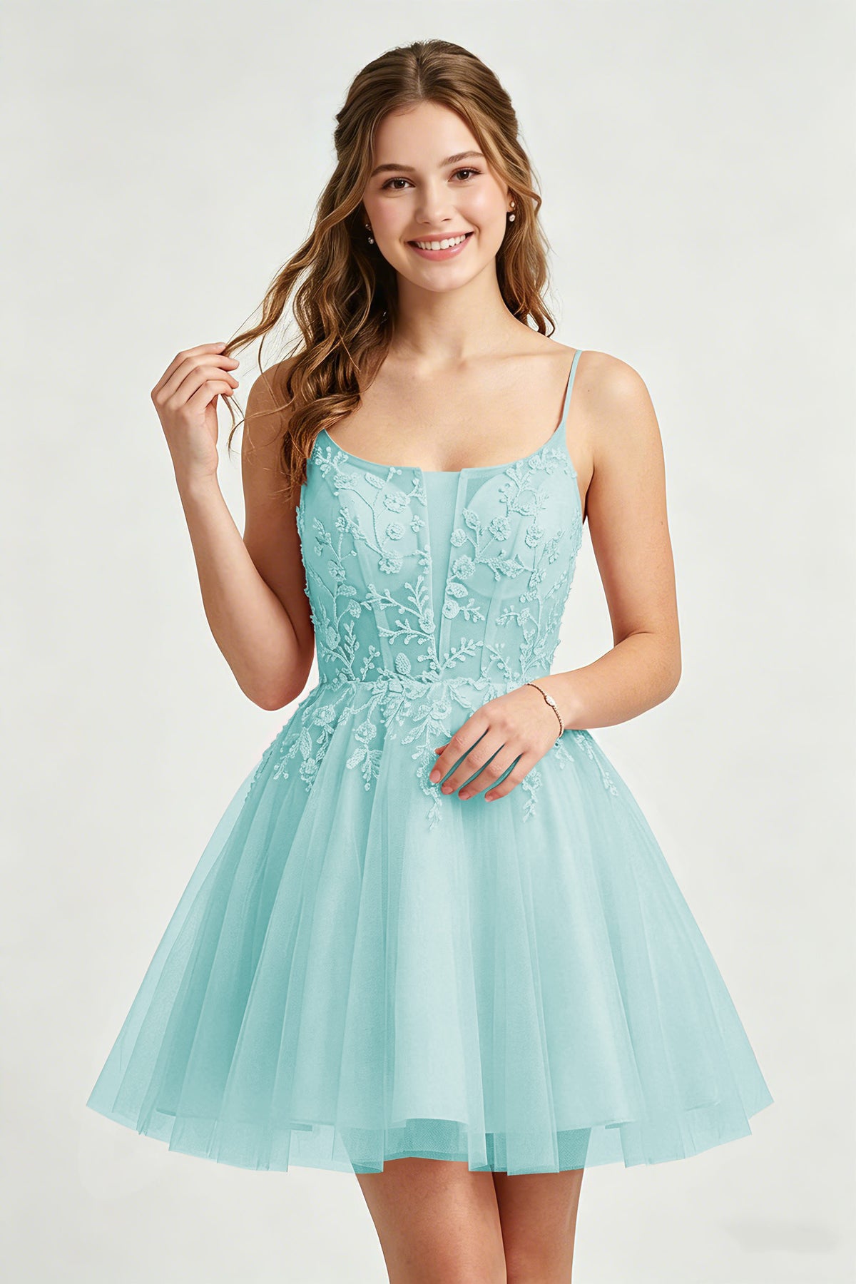 A Line Spaghetti Straps Pink Tulle Homecoming Dresses With Sequins
