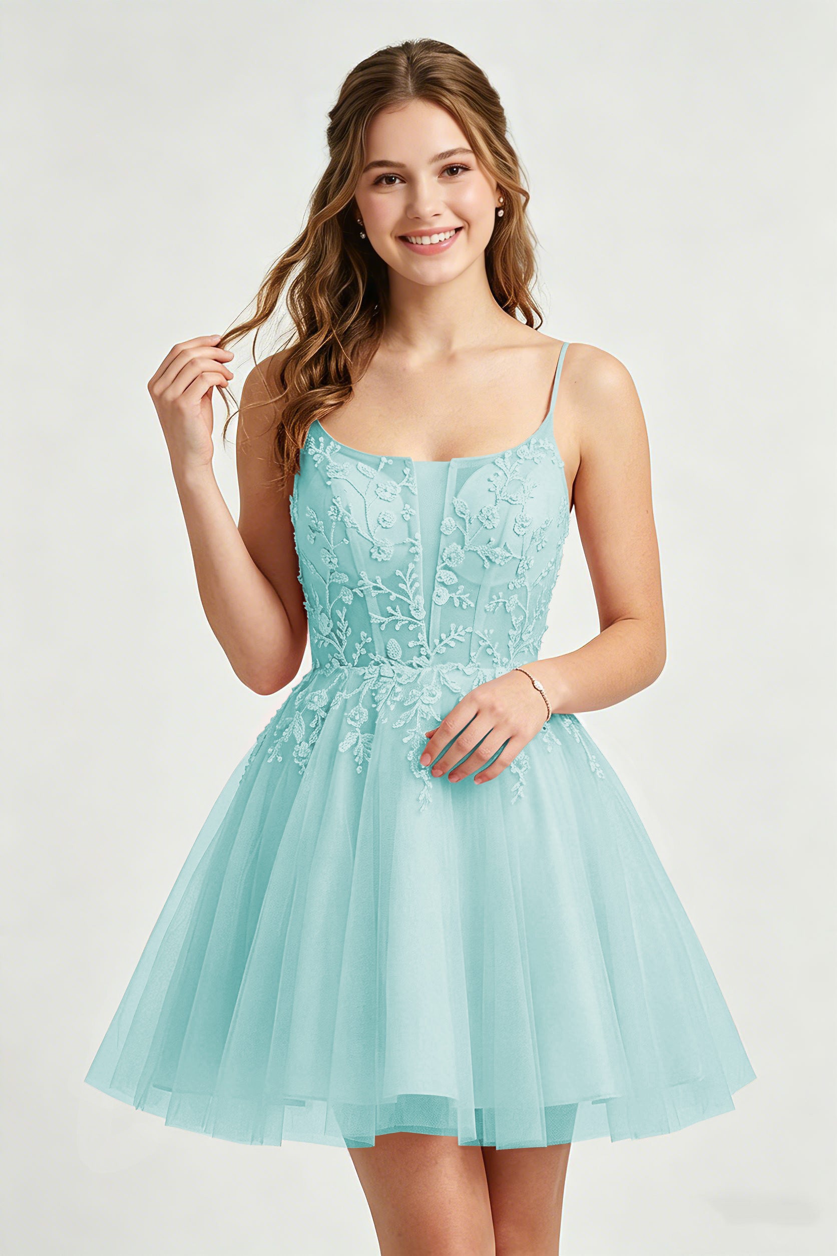A Line Spaghetti Straps Pink Tulle Homecoming Dresses With Sequins
