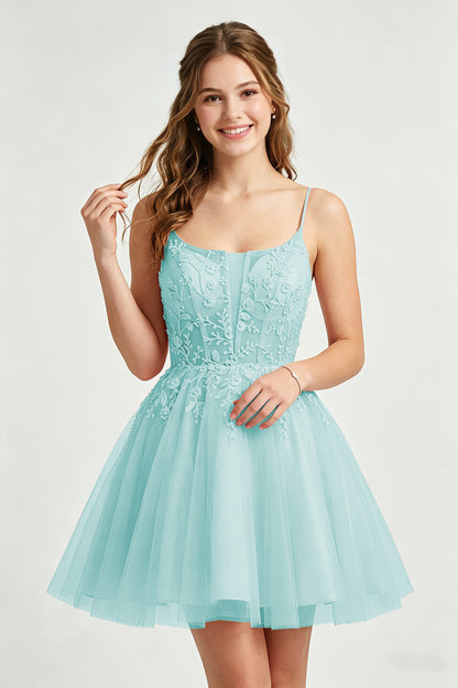 A Line Spaghetti Straps Pink Tulle Homecoming Dresses With Sequins