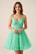 Blush Pink Sequin Corset Sleeveless Short Tulle Homecoming Dresses