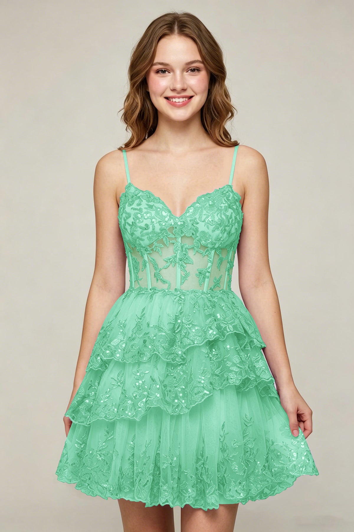 Lavender Sequin Layered Tiered Short Tulle Homecoming Dresses