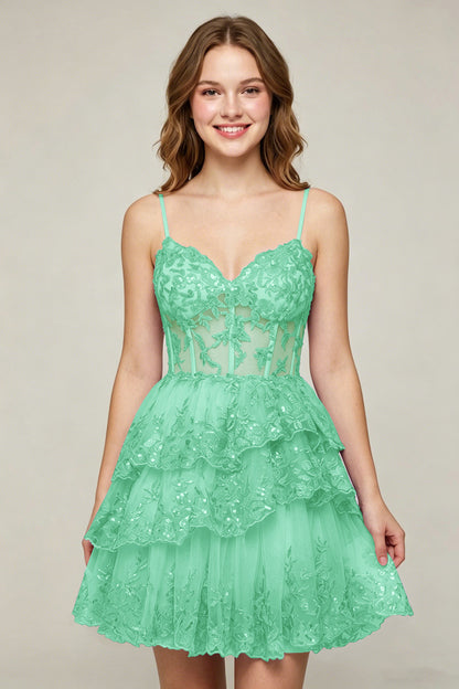 Lavender Sequin Layered Tiered Short Tulle Homecoming Dresses