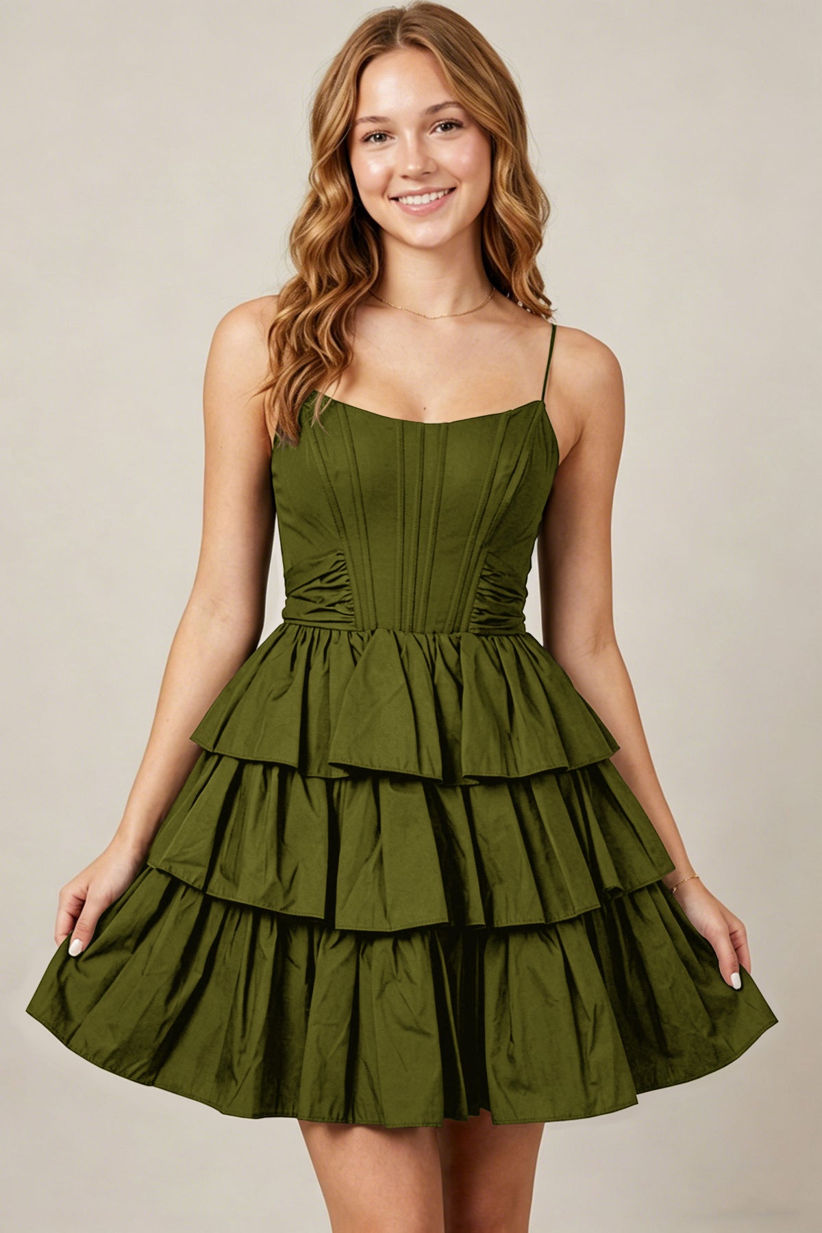 Spaghetti Straps Black Taffeta Tiered Mini Homecoming Dresses