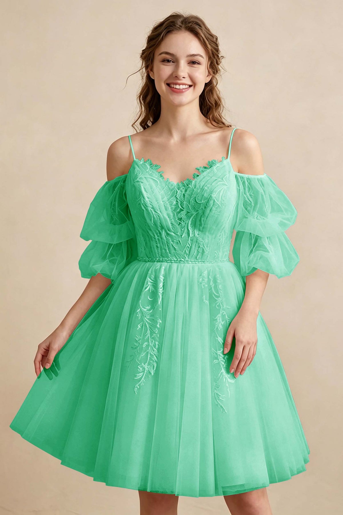 White Off the Shoulder Sweetheart V-Neck Tulle Homecoming Dresses