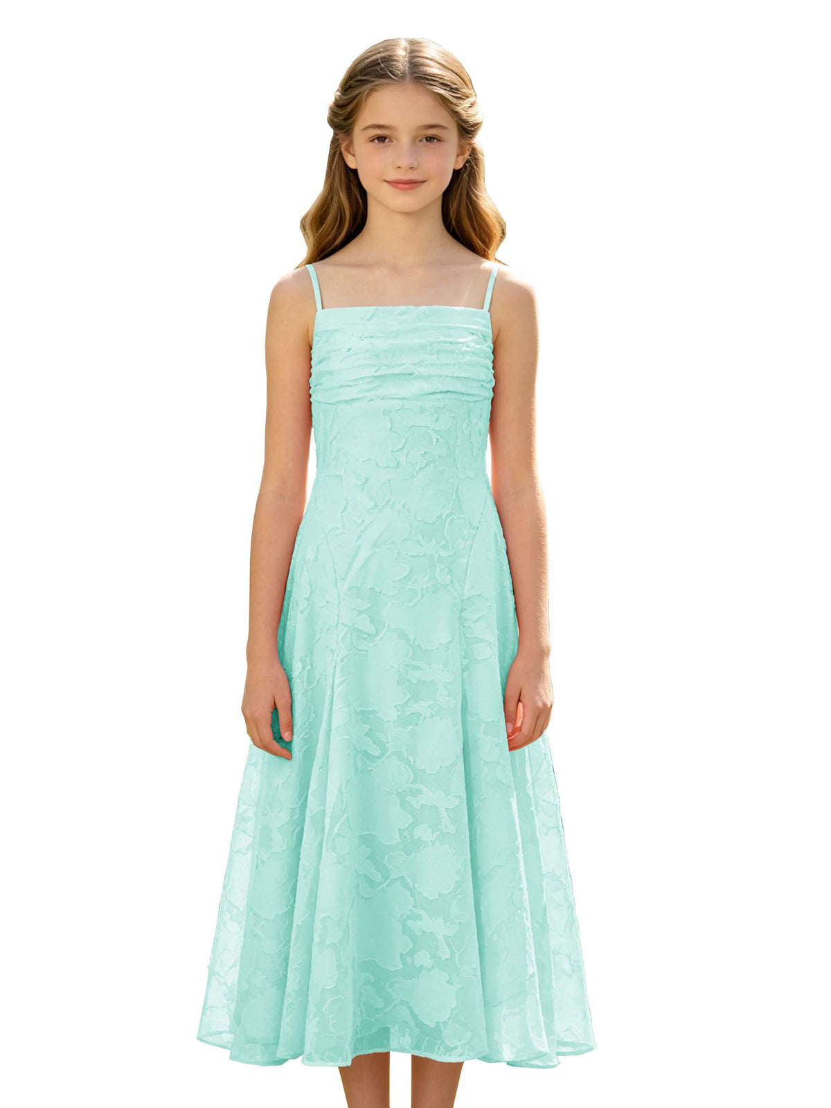 Elegant Pink Floral Jacquard A-Line Flower Girl Dress with Spaghetti Straps