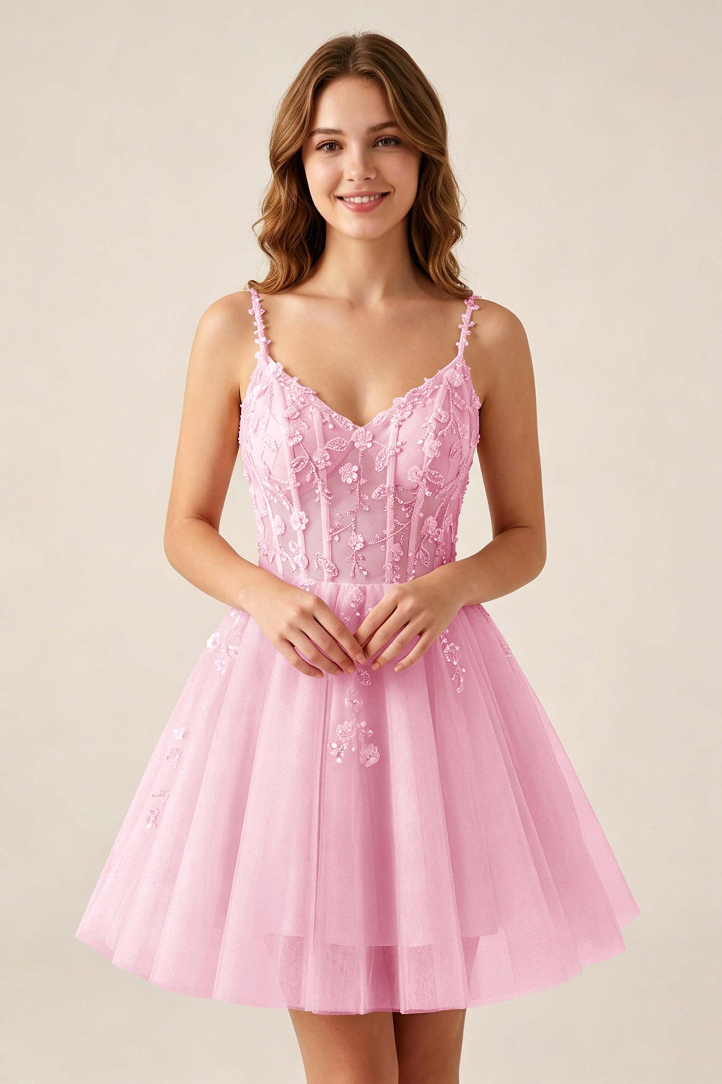 Blush Pink Sequin Corset Sleeveless Short Tulle Homecoming Dresses