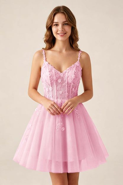 Blush Pink Sequin Corset Sleeveless Short Tulle Homecoming Dresses