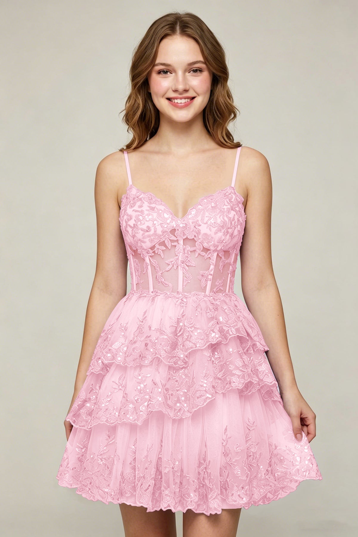 Lavender Sequin Layered Tiered Short Tulle Homecoming Dresses