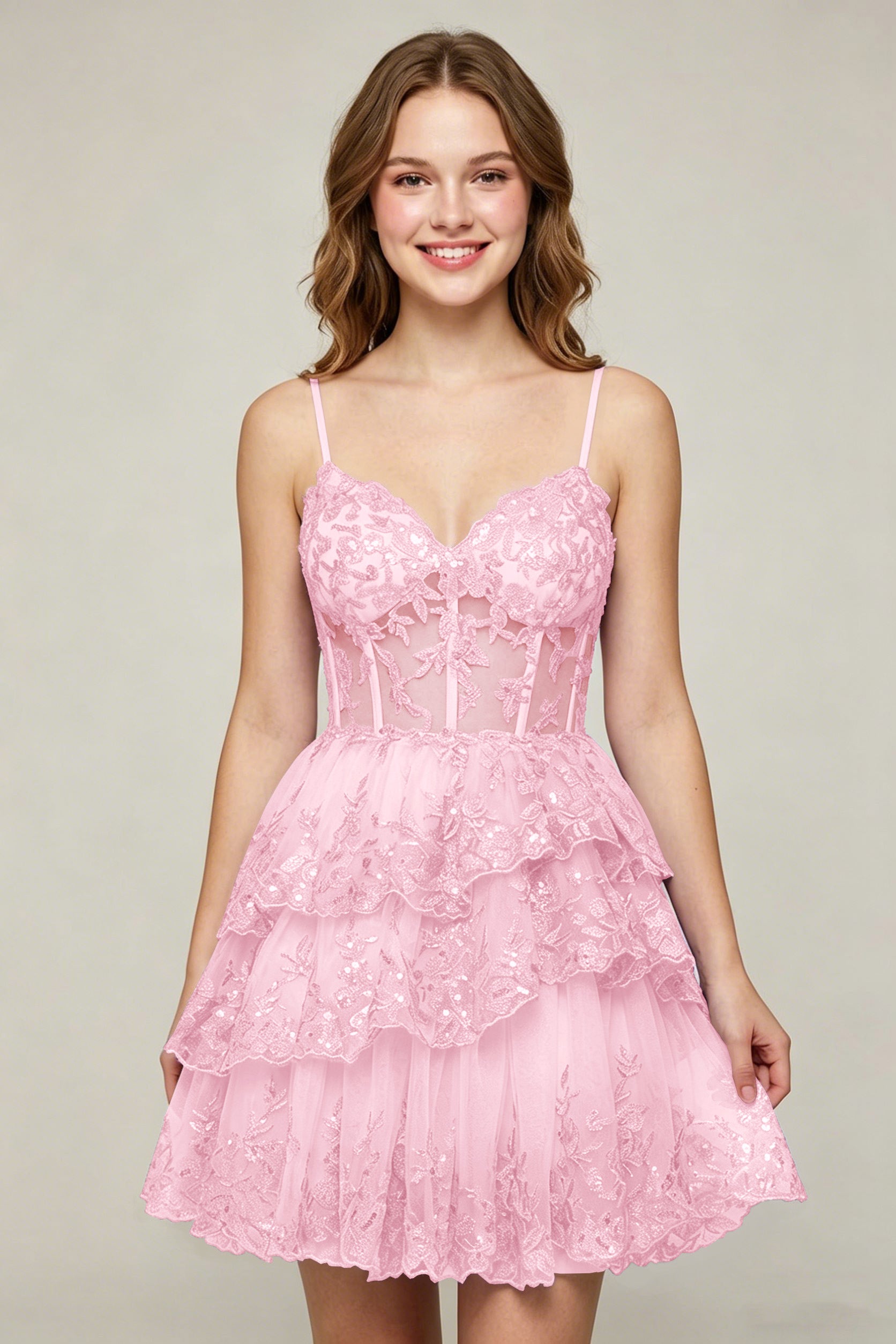 Lavender Sequin Layered Tiered Short Tulle Homecoming Dresses