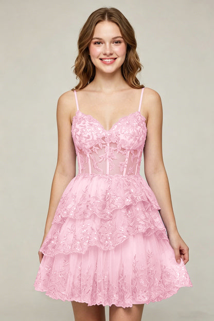 Lavender Sequin Layered Tiered Short Tulle Homecoming Dresses