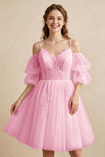 White Off the Shoulder Sweetheart V-Neck Tulle Homecoming Dresses