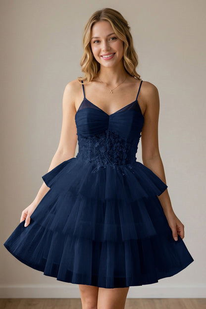 White Corset Tulle Short Homecoming Dresses With Tiered Ruffle
