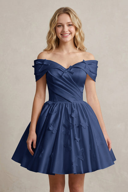 A Line Off Shoulder Ivory Satin Short Homecoming Dresses