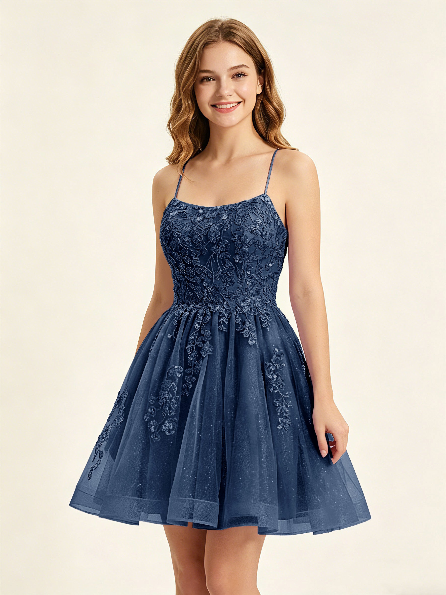 A Line Sequins Lilac Tulle Homecoming Dresses with Appliques