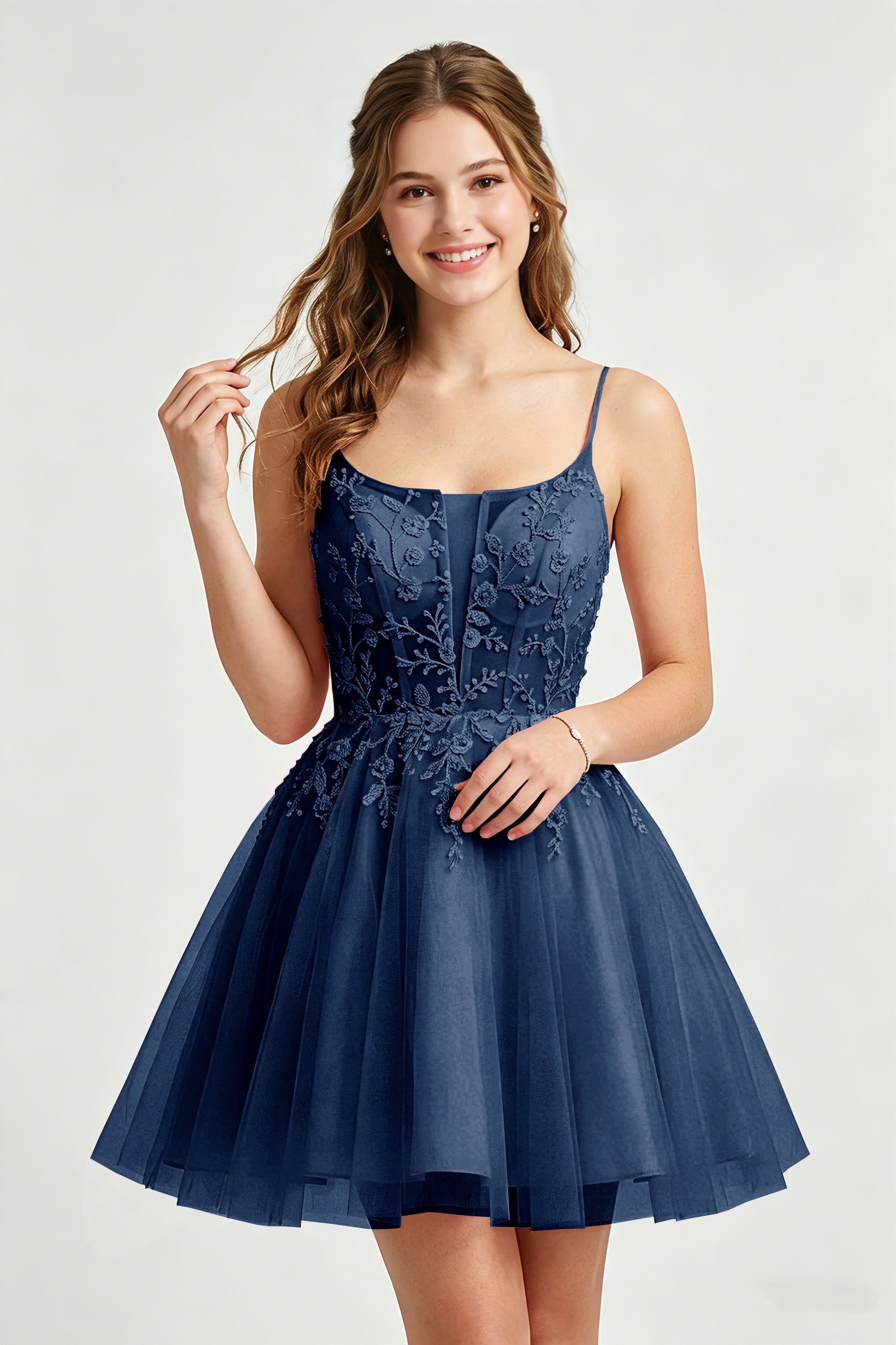 A Line Spaghetti Straps Pink Tulle Homecoming Dresses With Sequins