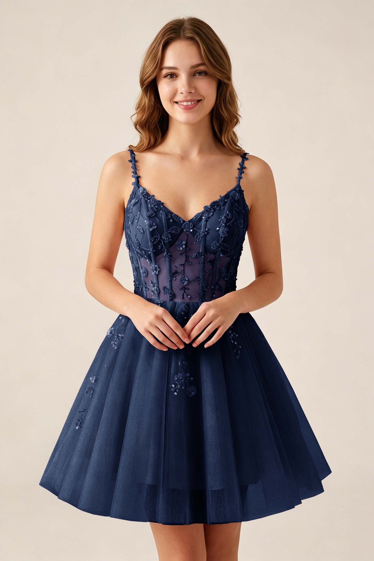 Blush Pink Sequin Corset Sleeveless Short Tulle Homecoming Dresses
