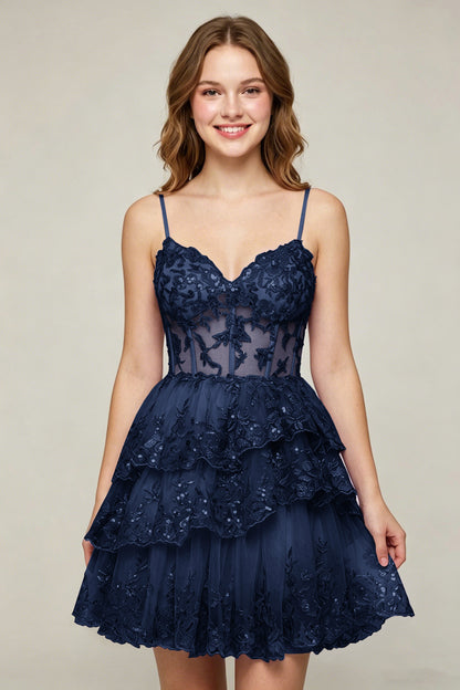 Lavender Sequin Layered Tiered Short Tulle Homecoming Dresses