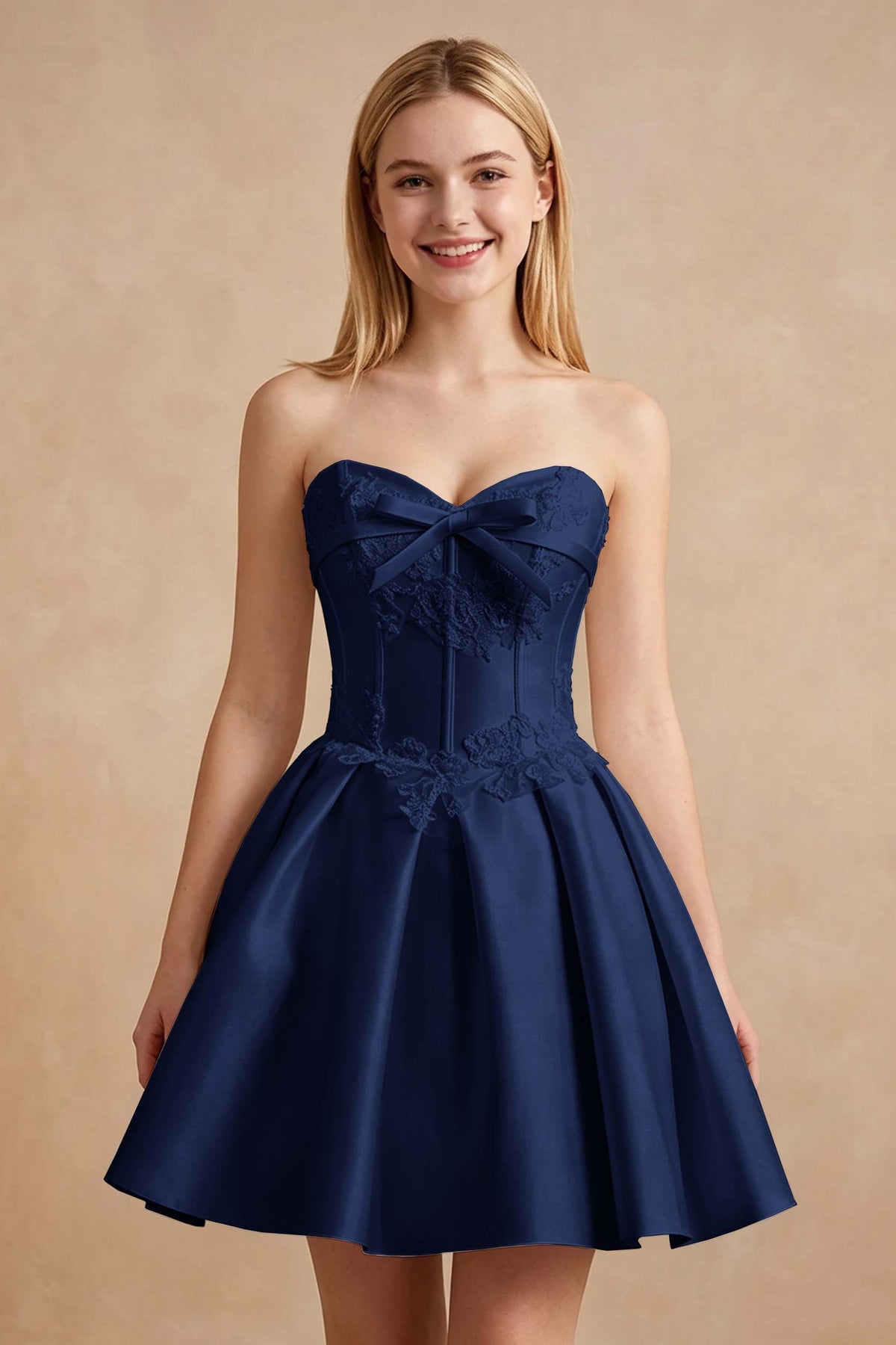 White Strapless Satin Corset Short Homecoming Dresses with Bow