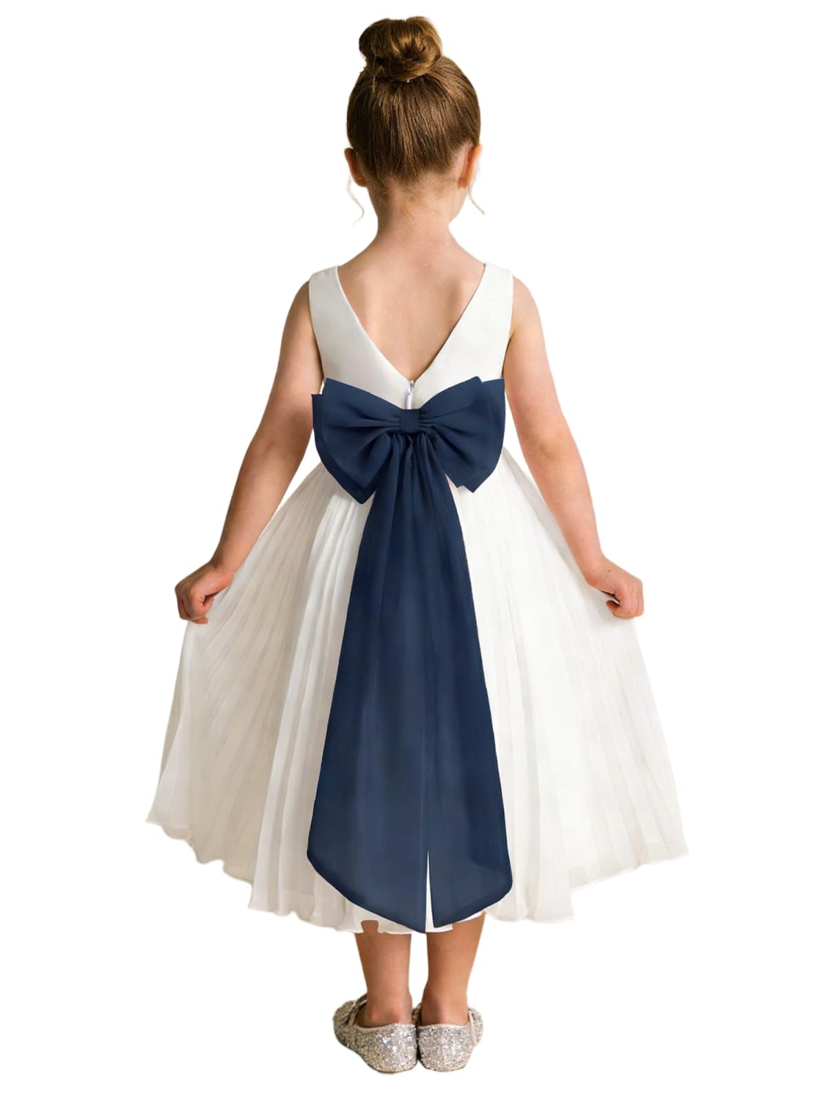 Elegant A-Line Pleated Chiffon Flower Girl Dress with Big Bow Sash